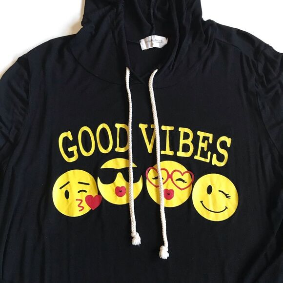 French Pastry Good Vibes L/S Tee Hoodie Emojis Black Sz XL - Picture 3 of 9